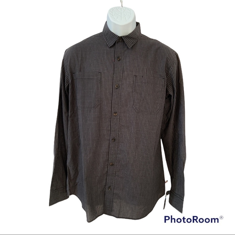 Dickies Men’s Long Sleeve Button Up Shirt Black/Grey Flex Relaxed Small Check